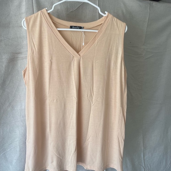 Light pink and cream Sleeveless casual Tank Top - Picture 2 of 5